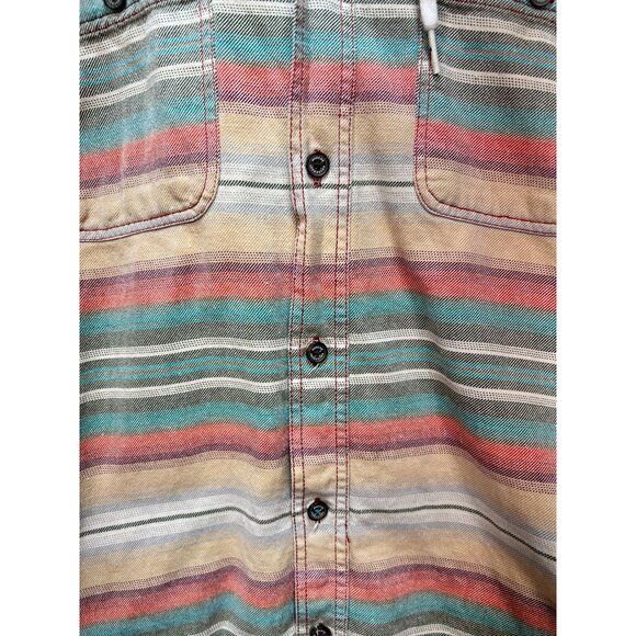 Modern Amusement Men's Hooded Button-Up Shirt Jacket Stretch Size M Multi Stripe - Picture 8 of 12